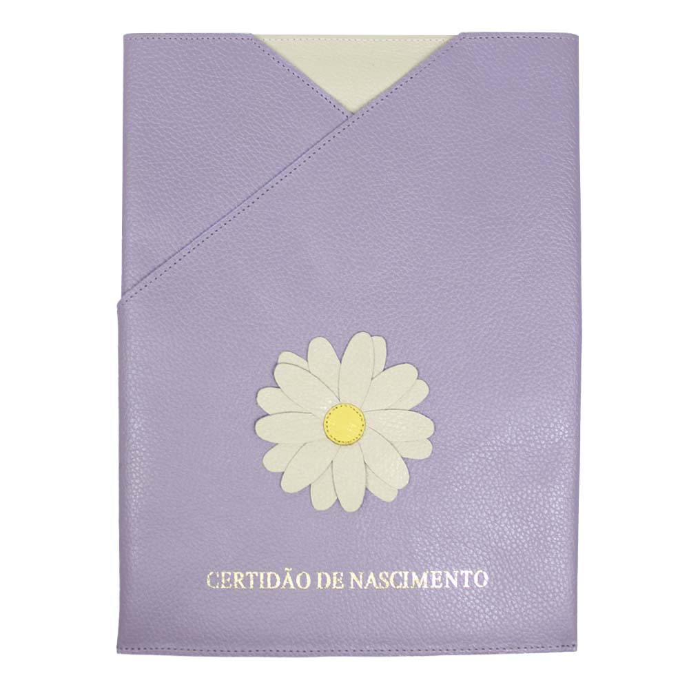 Porta Certidão de Nascimento Margarida em Couro Personalizado