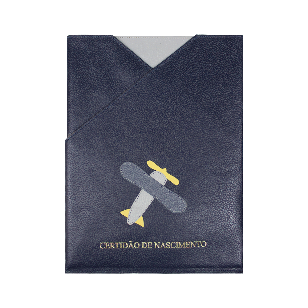 Porta Certidão de Nascimento Little Plane em Couro Personalizado