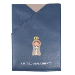 Porta Certidão de Nascimento Nossa Senhora em Couro Personalizado