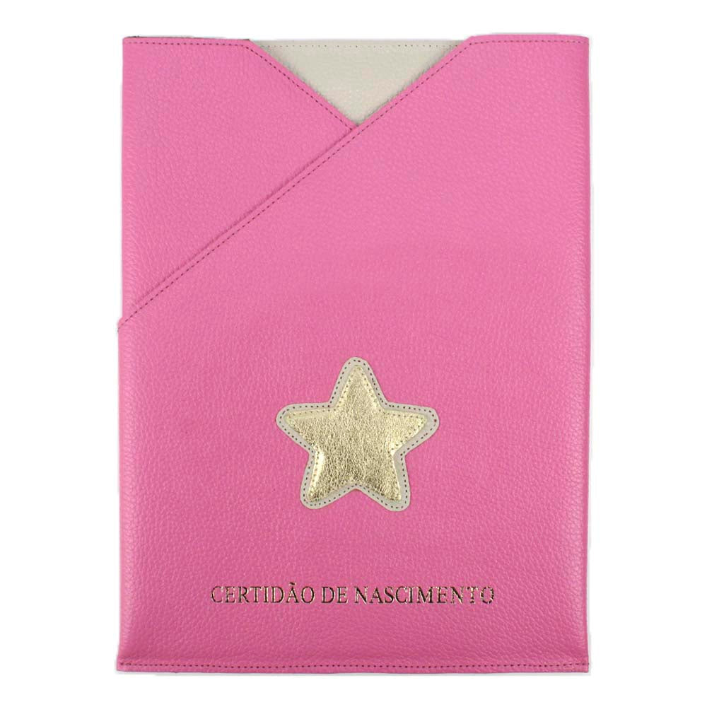 Porta Certidão de Nascimento Estrela em Couro Personalizado