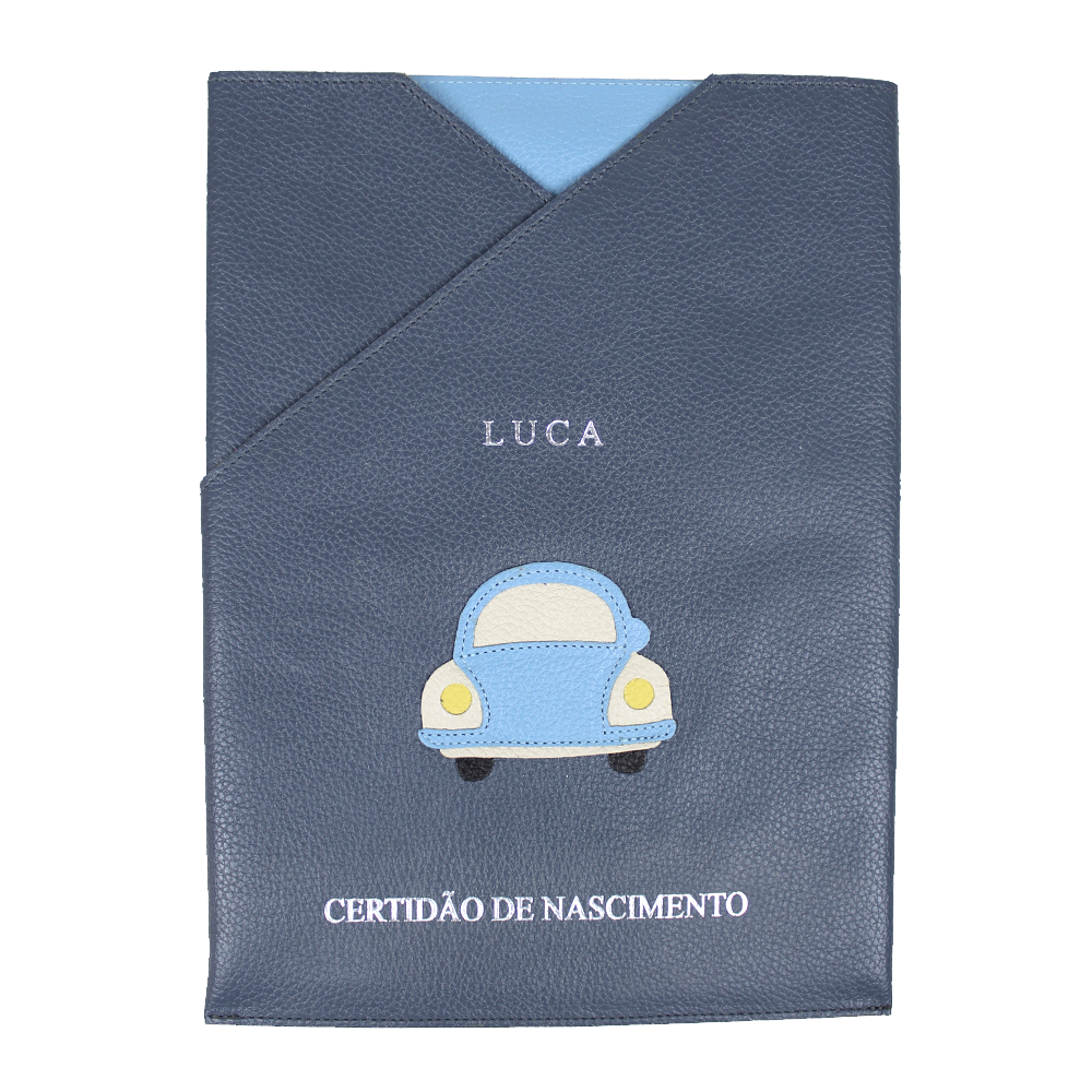 Porta Certidão de Nascimento Little Car em Couro Personalizado