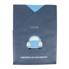 Porta Certidão de Nascimento Little Car em Couro Personalizado