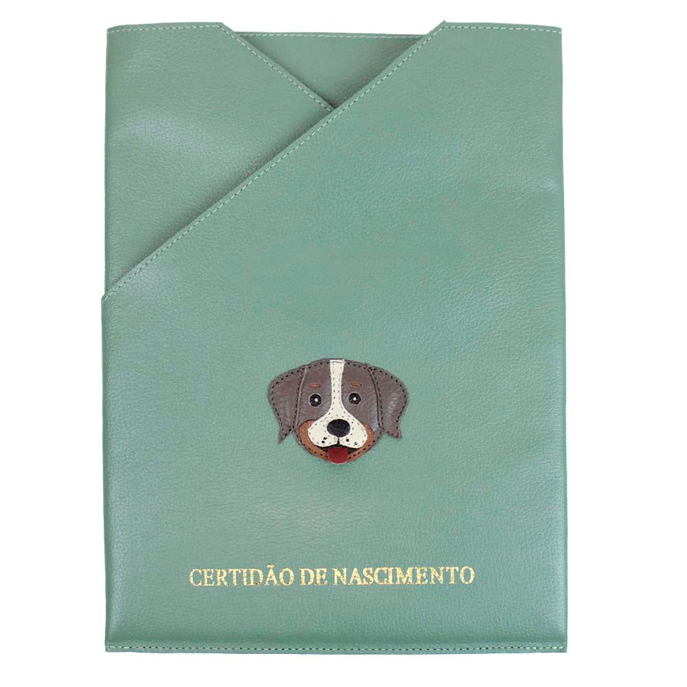 Porta Certidão de Nascimento Cachorro Toddy em Couro Personalizado