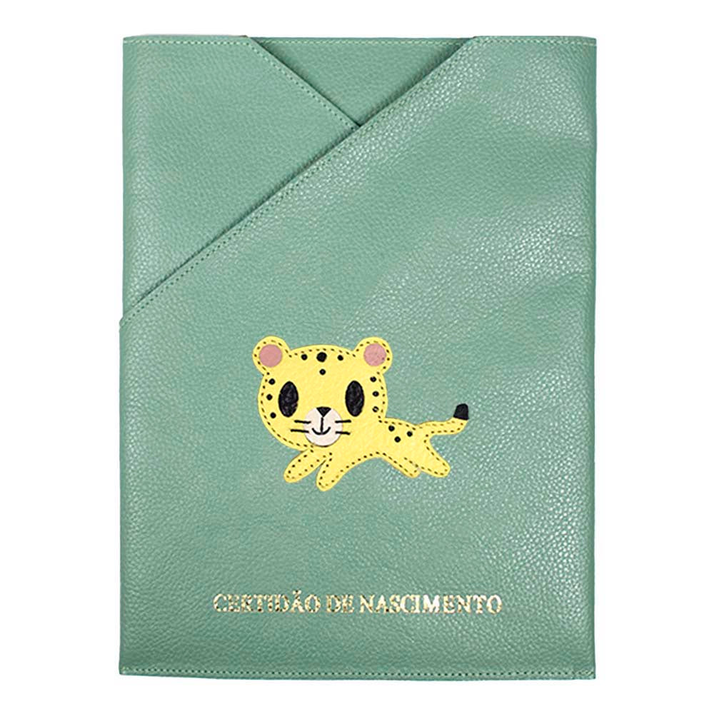 Porta Certidão de Nascimento Onça em Couro Personalizado