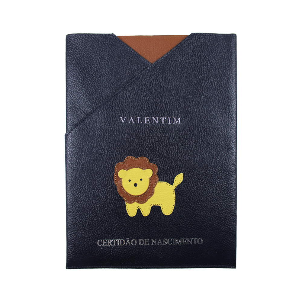 Porta Certidão de Nascimento Little Lion em Couro Personalizado