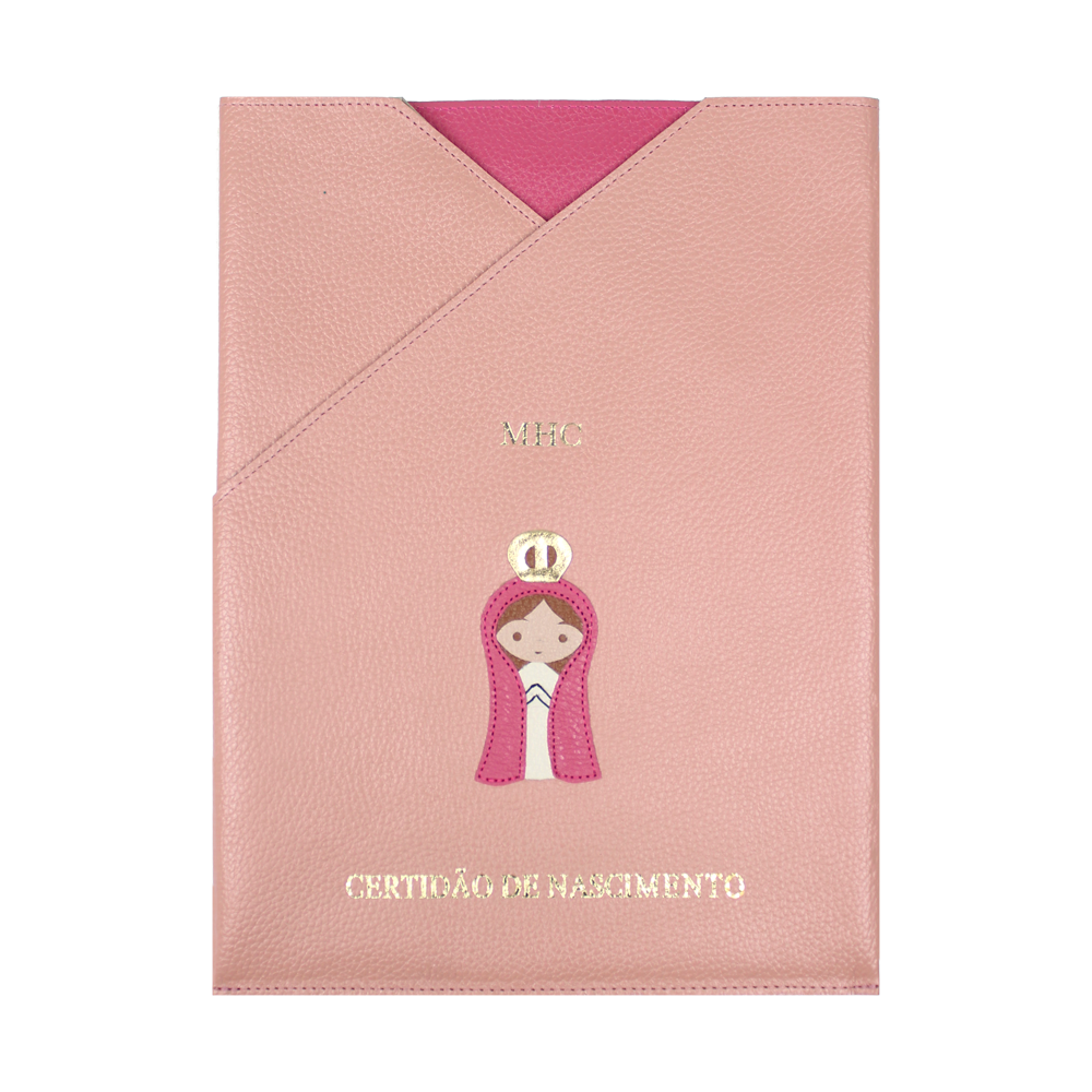 Porta Certidão de Nascimento Nossa Senhora em Couro Personalizado