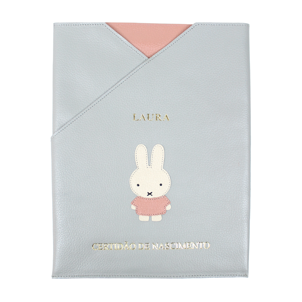 Porta Certidão de Nascimento Petit Lapin em Couro Personalizado