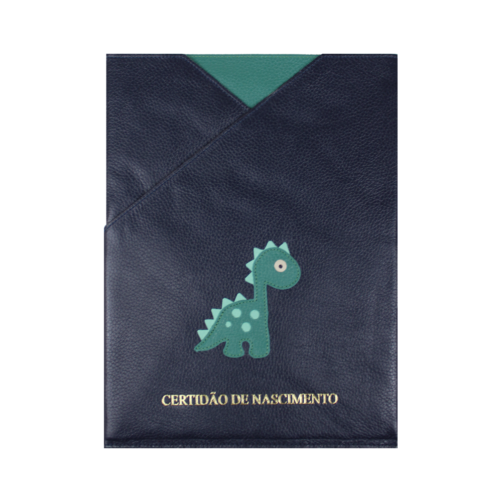Porta Certidão de Nascimento Little Dino em Couro Personalizado