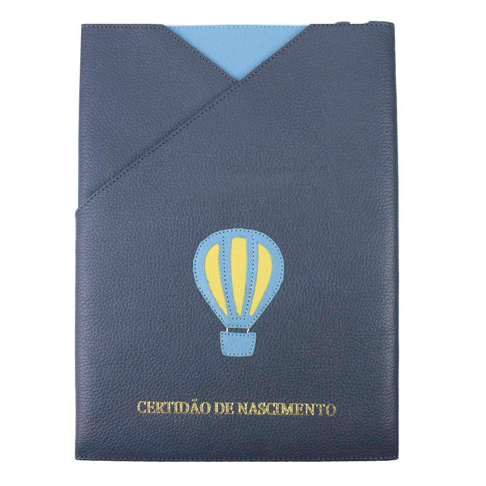 Porta Certidão de Nascimento Little Ballon em Couro Personalizada