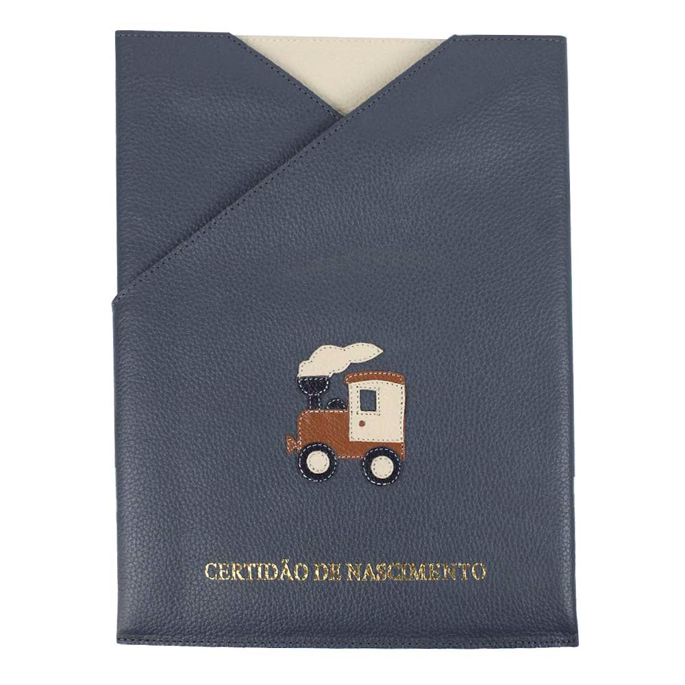 Porta Certidão de Nascimento Trenzinho em Couro Personalizado