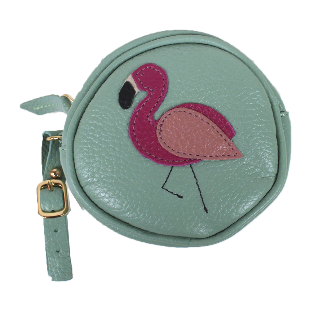 Porta Chupeta Flamingo em Couro Personalizada
