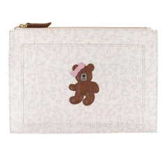 Porta documento Ursa Teddy Estampa Ursos com Caramelo Liso e Rosa Chá Pronta Entrega