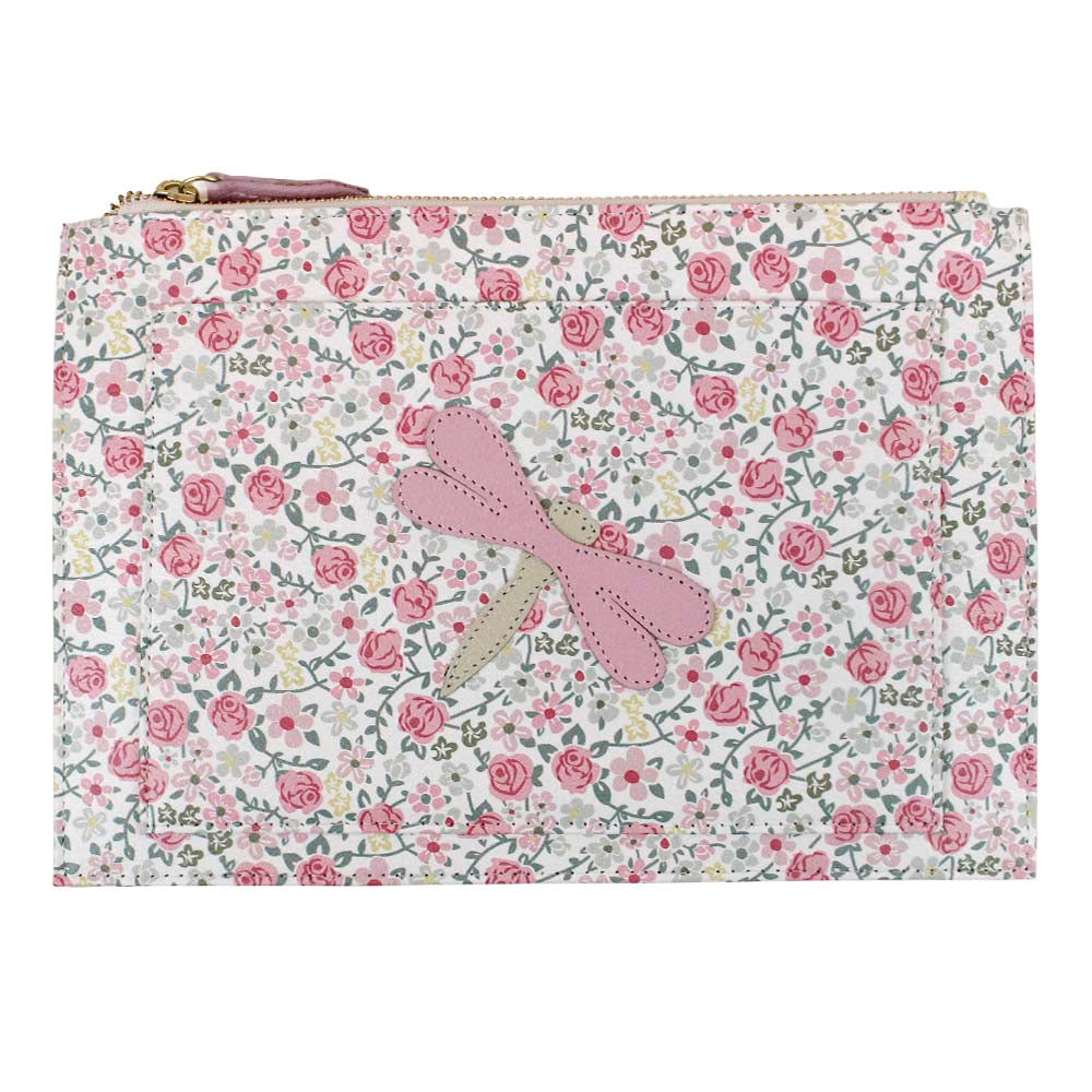 Porta Documento Libélula Estampa Bosque com Rosa Chá e Off White Liso Pronta Entrega