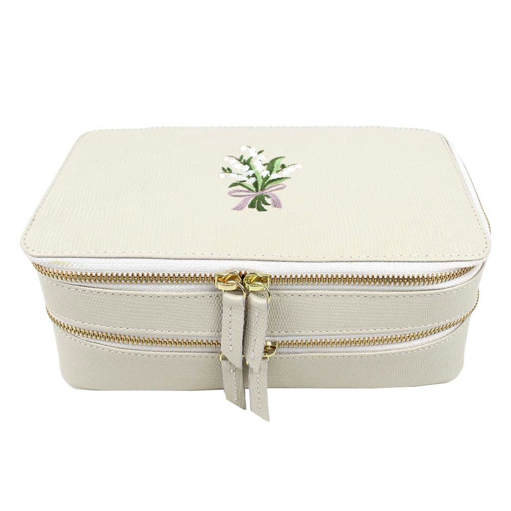 Porta Joias Olga Bordado Muguet em Couro Personalizado