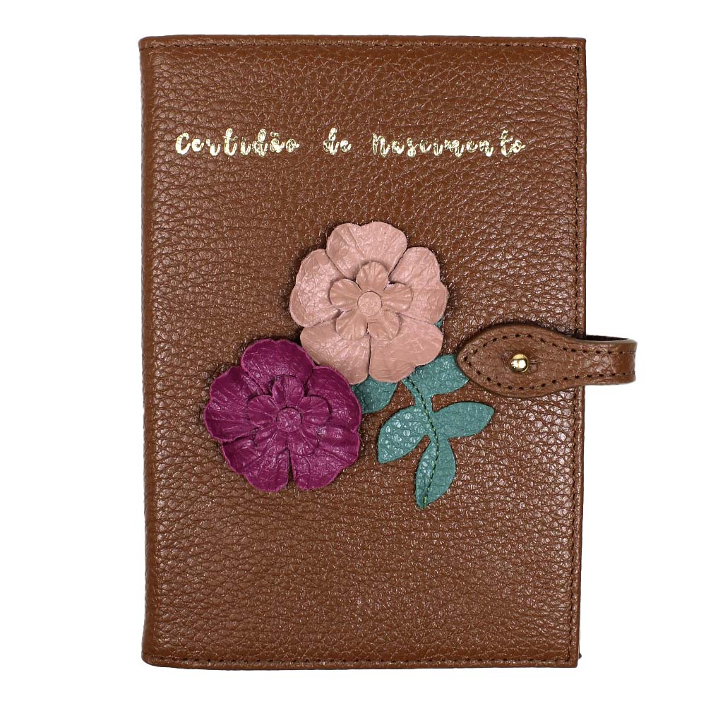 Porta Mini Certidão de Nascimento Le Jardin em Couro Personalizado