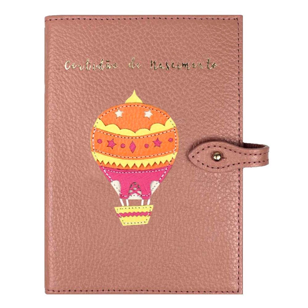 Porta Mini Certidão de Nascimento Balão Sarah em Couro Personalizado