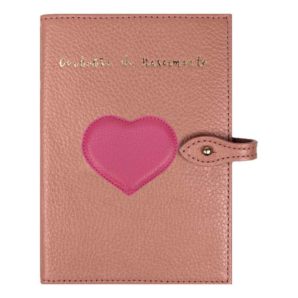 Porta Mini Certidão de Nascimento Coração em Couro Personalizado