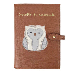Porta Mini Certidão de Nascimento Coruja em Couro Personalizado