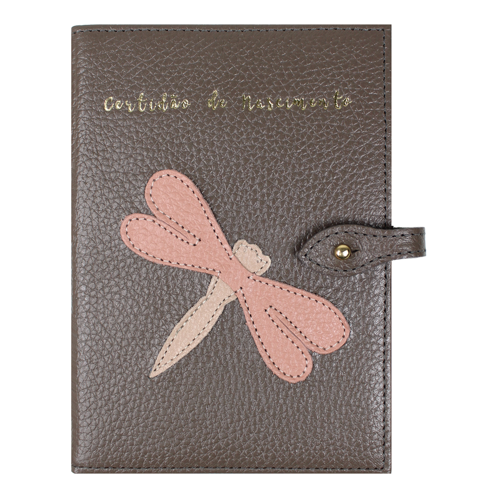 Porta Mini Certidão de Nascimento Libélula em Couro Personalizado