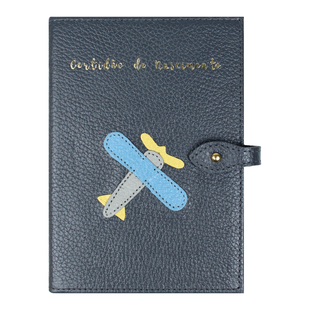 Porta Mini Certidão de Nascimento Little Plane  em Couro Personalizado