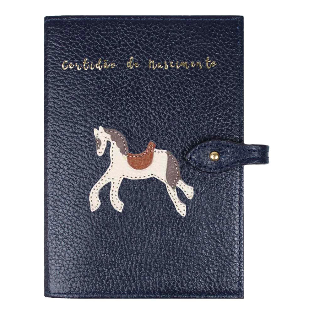 Porta Mini Certidão de Nascimento Cavalo Joca em Couro Personalizado