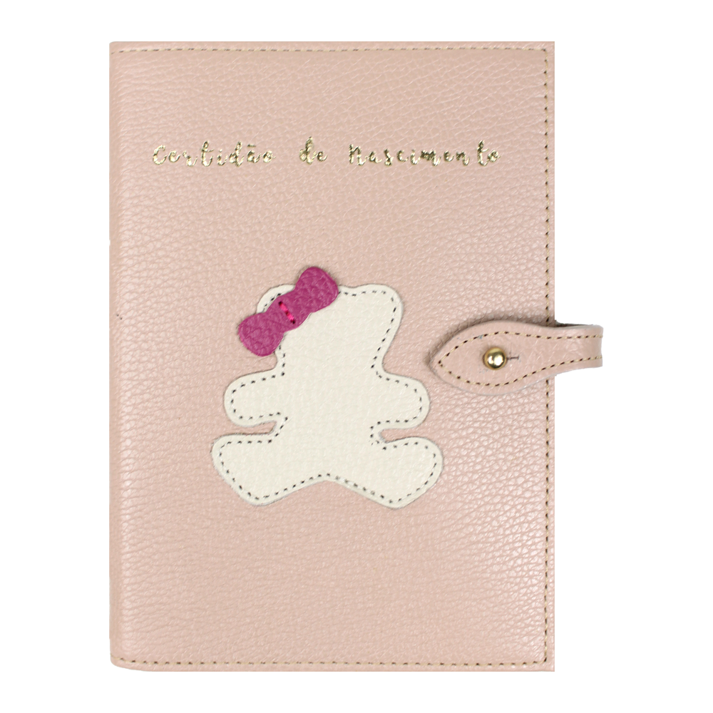 Porta Mini Certidão de Nascimento Little Bear Laço em Couro Personalizado