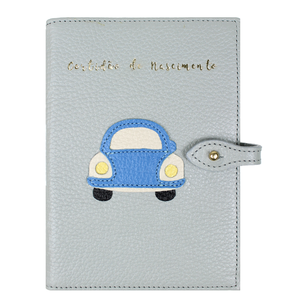 Porta Mini Certidão de Nascimento Little Car em Couro Personalizado