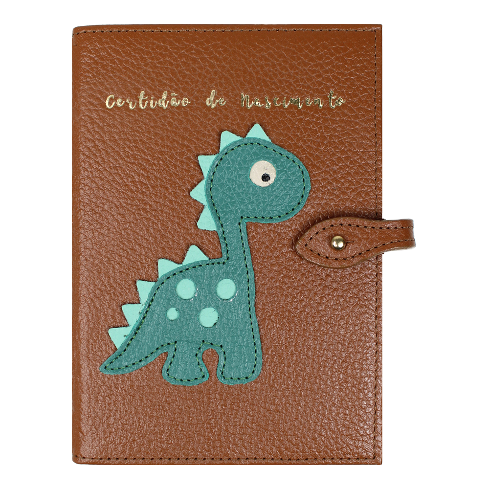 Porta Mini Certidão de Nascimento Little Dino em Couro Personalizado