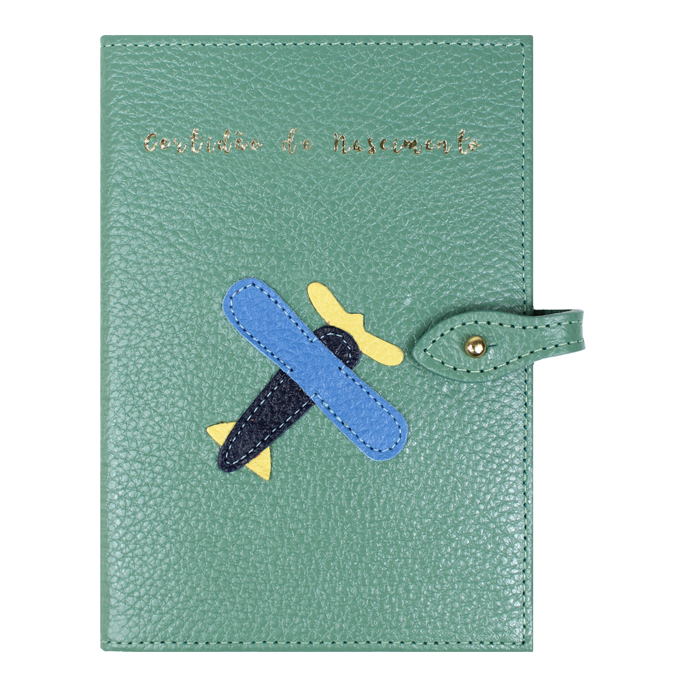 Porta Mini Certidão de Nascimento Little Plane  em Couro Personalizado