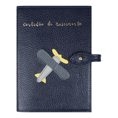 Porta Mini Certidão de Nascimento Little Plane  em Couro Personalizado