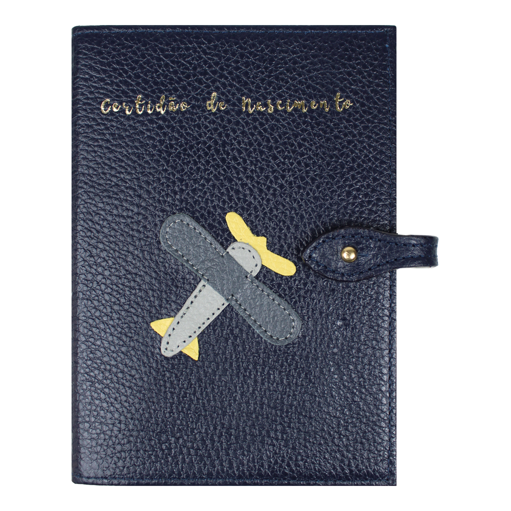Porta Mini Certidão de Nascimento Little Plane  em Couro Personalizado