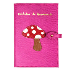 Porta Mini Certidão de Nascimento Cogumelo em Couro Personalizado