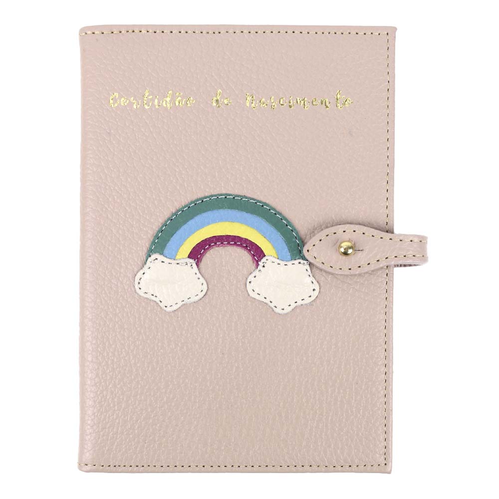 Porta Mini Certidão de Nascimento Arco Íris em Couro Personalizado