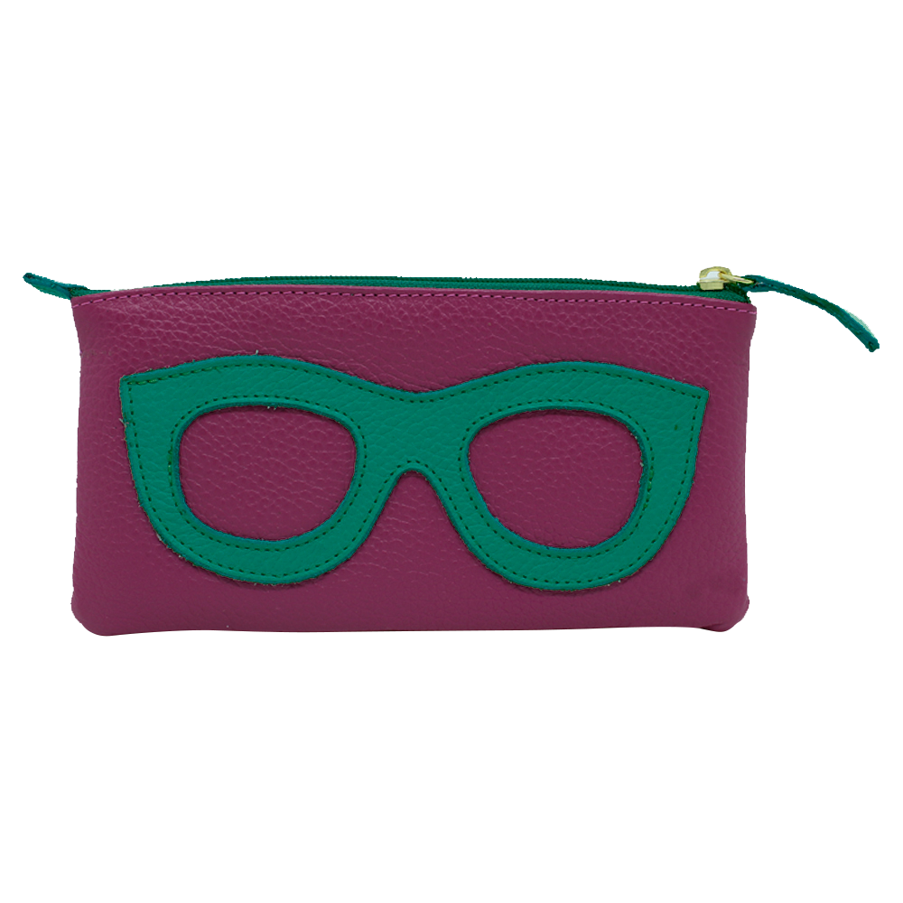 Porta Óculos Lunettes Fúcsia Liso com Esmeralda Pronta Entrega
