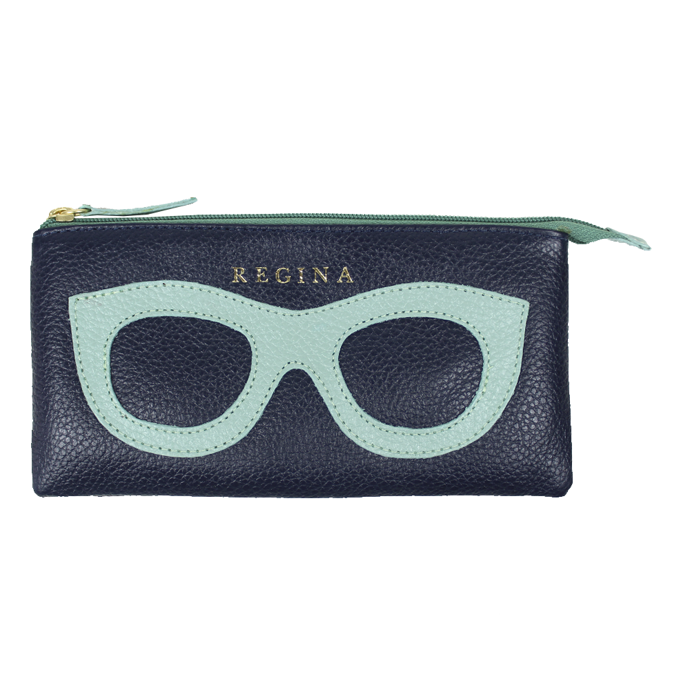 Porta Óculos Lunettes Marinho Liso com Jade Pronta Entrega
