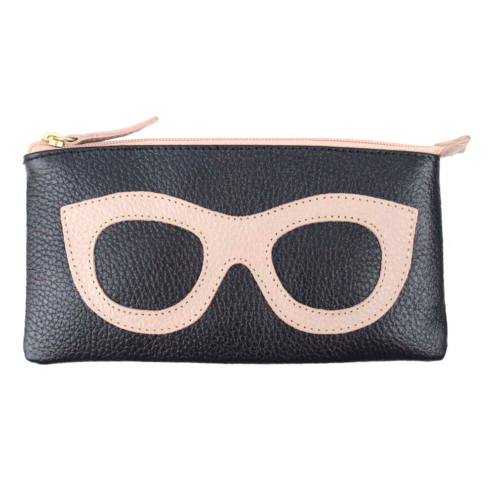 Porta Óculos Lunettes Preto Liso com Rose Liso Pronta Entrega