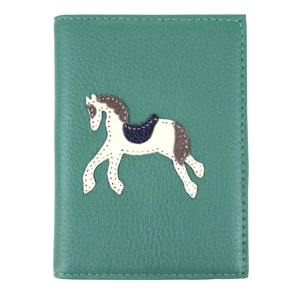 Porta Passaporte Cavalo Joca Esmeralda com Off White Liso, Fendi e Marinho Liso Pronta Entrega