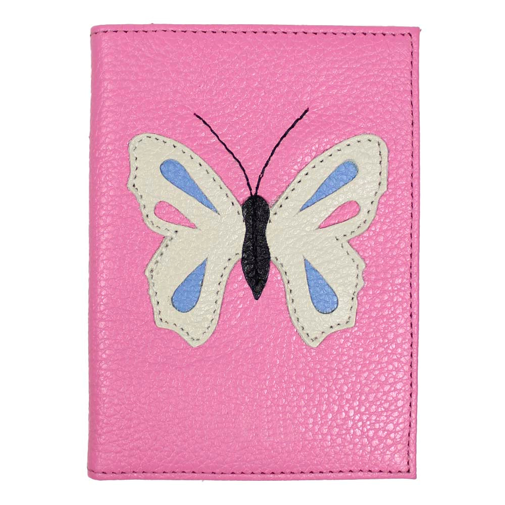 Porta Passaporte Borboleta Rosa Orquídea com Off White Liso e Sky Pronta Entrega