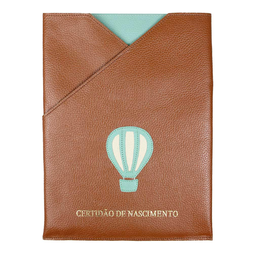 Porta Certidão de Nascimento Little Ballon em Couro Personalizada