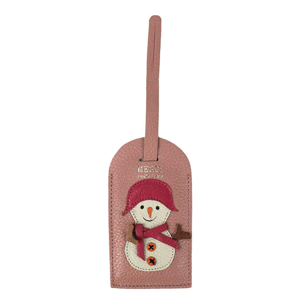 Tag de Mala Boneco de Neve em Couro Personalizada