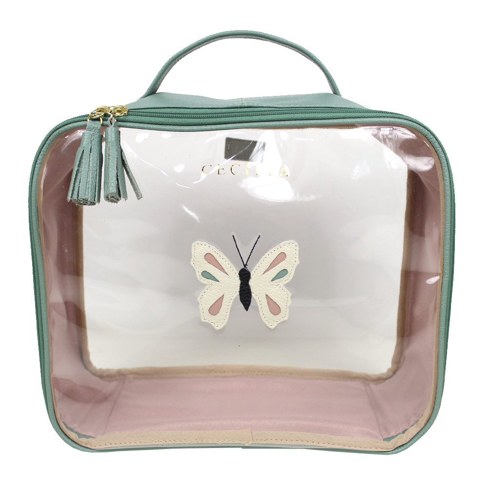 Necessaire Crystal G Borboleta em Couro e Vinil Personalizado